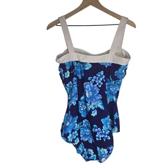 Miraclesuit Blue Floral One Peice Swim Suit Size 16 - Picture 5 of 5